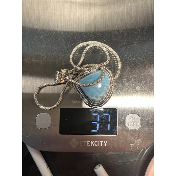 Sterling Silver and Larimar Pendant on Sterling 17 inch Chain 37 grams - Picture 7 of 7